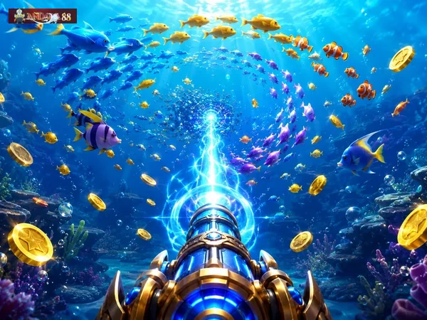 Layar Happy Fishing yang menampilkan area permainan tembak ikan